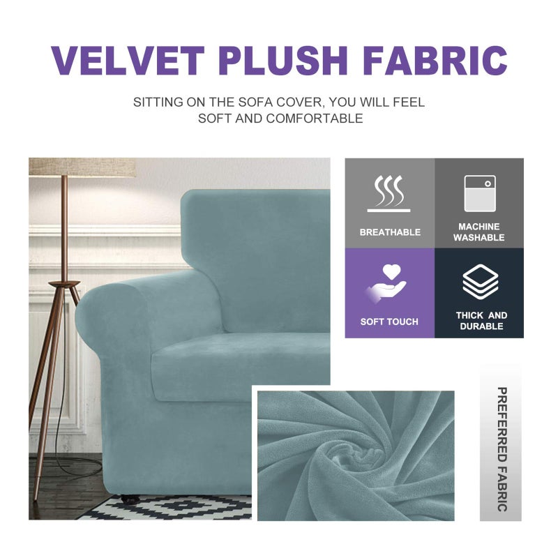 ZNSAYOTX Luxury Velvet Chair Slipcovers with Arms 2 Piece Stretch Chair Covers for Living Room Thick Soft Armchair Slipcover Anti Slip Pet Friendly Furniture Protector (Stone Blue),30"-47"(1 Cushion) - Image 3